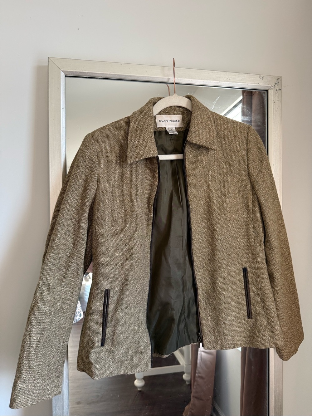 Vintage Evan Picone Tan Herringbone Zip Jacket